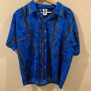 Kennington Men’s Button Down Hawaiian Shirt Size L Blue Floral